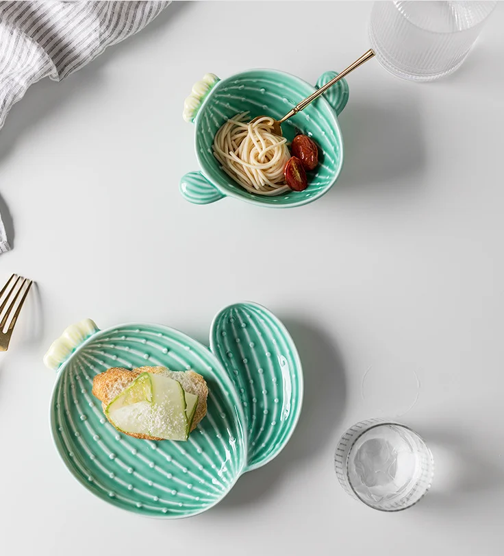 
Creative plant cactus plate cute shaped tableware breakfast bowl home ceramic tableware snack plate 