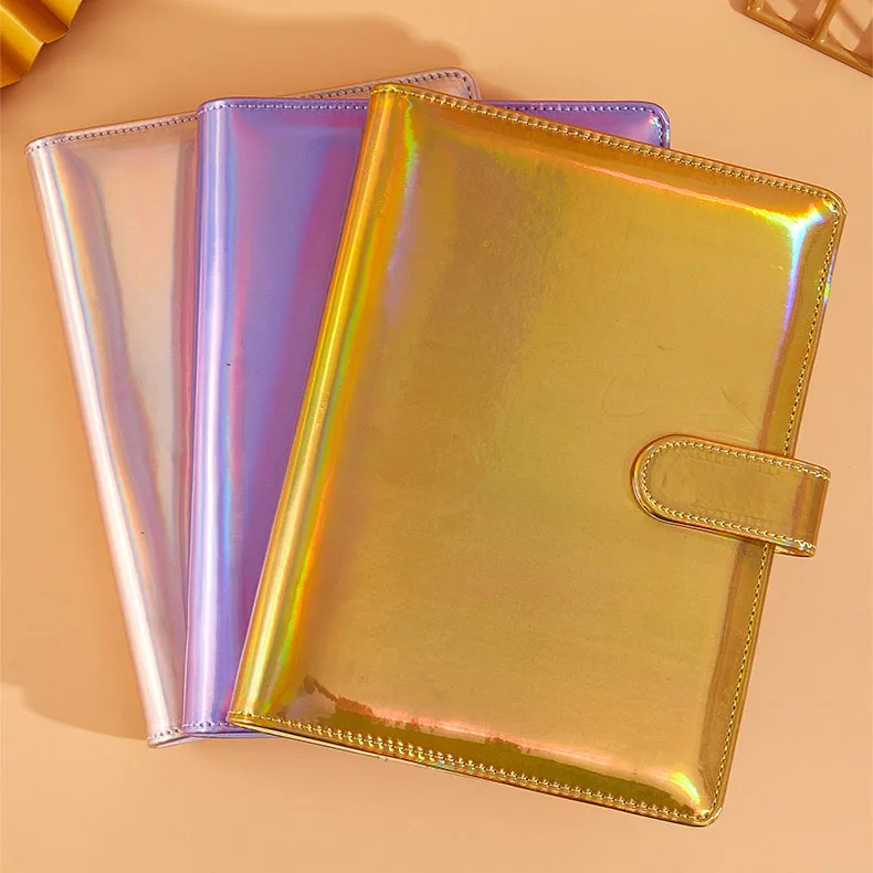 Wholesale A5 A6 laser customized PU Leather hardCover 6 Ring Agenda classeur budget Binder planner notebook with cash envelopes