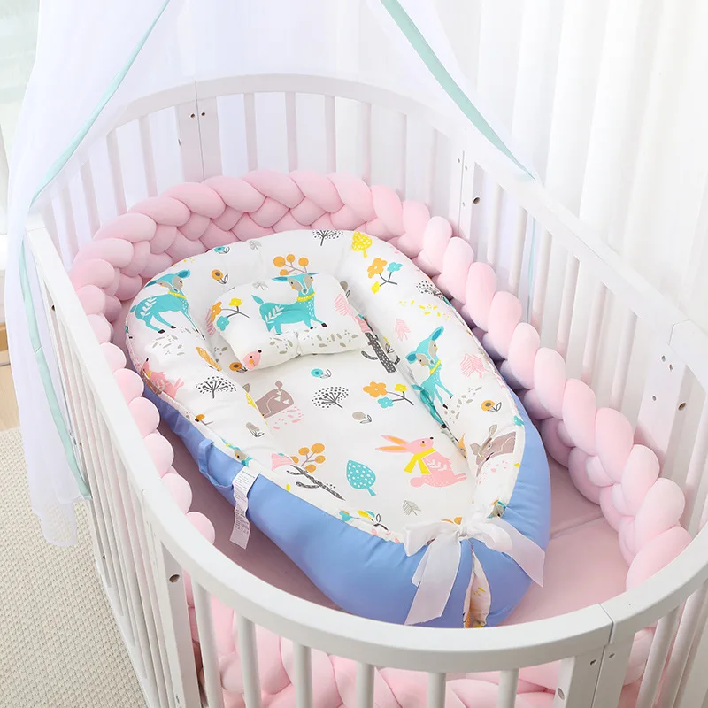100% cotton luxury newborn baby lounger cot for babies sleep nest pillow for sale
