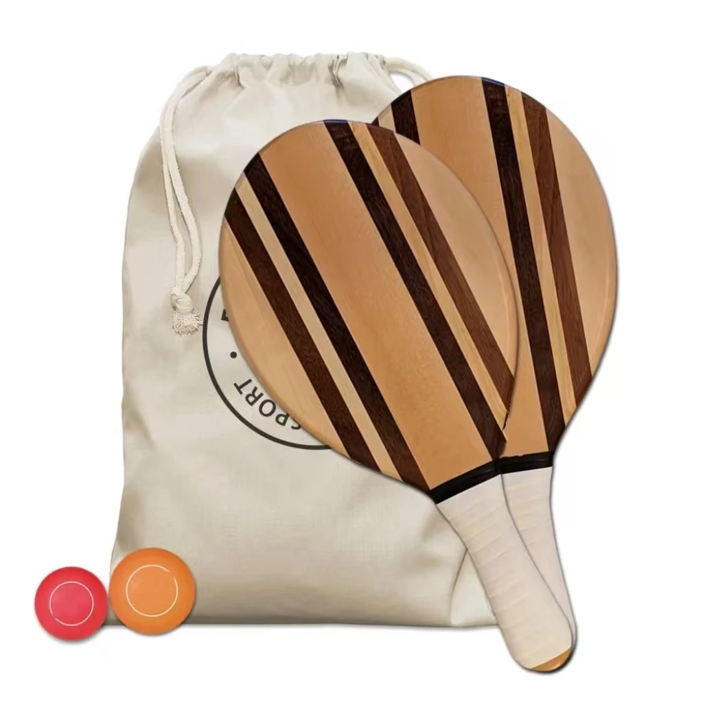 Professional Wooden Beach Paddle for Training Real Wood High Quality Beach Tennis Racket with Rubber Ball