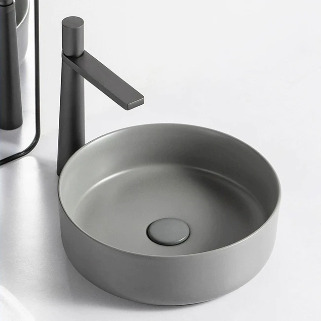 OEM CE CUPC  Hot sale sanitary ware round lavabo ceramic hand wash basin bathroom vessel sink with matt grey colorful cement