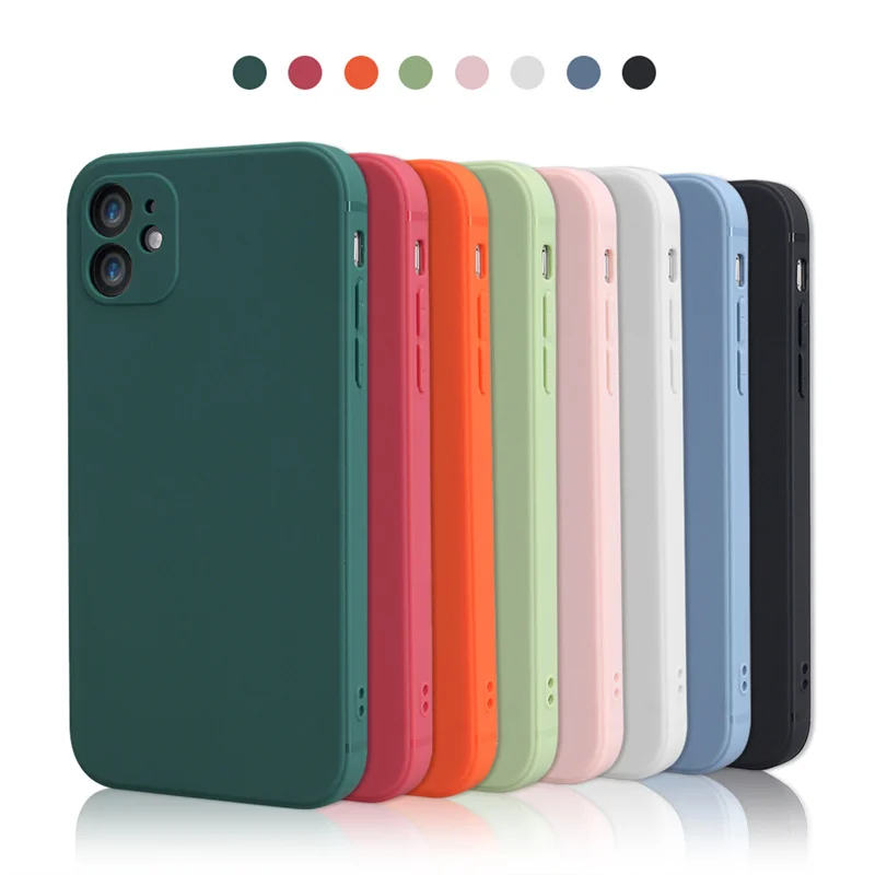 Solid color luxury Matte square phone case for iphone 12 11 XR 11pro xs max Soft silicone tpu customized mobile cover