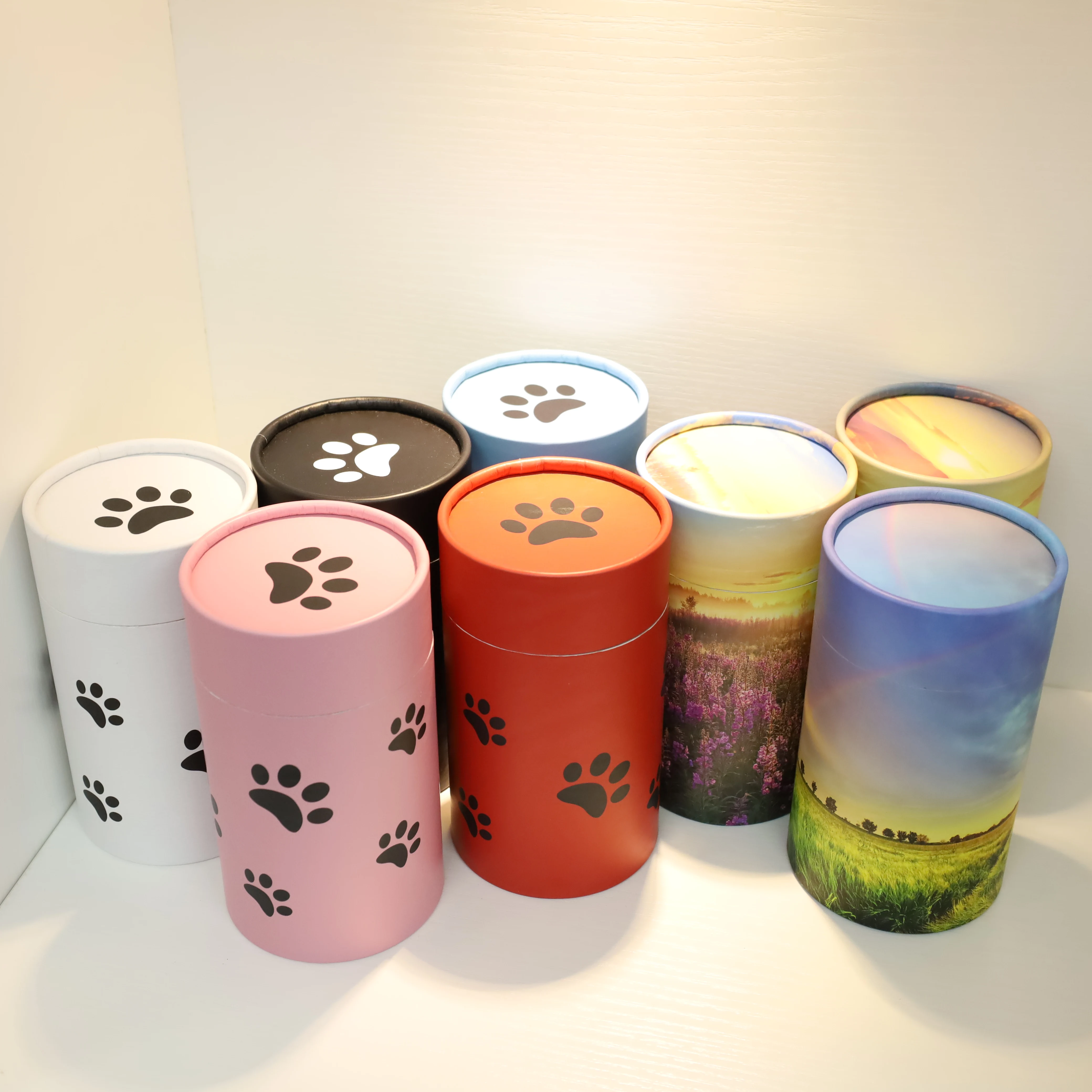 Animal pet cat dog footprint biodegradable box packaging paper cardboard cremation ash scatter tubes urns