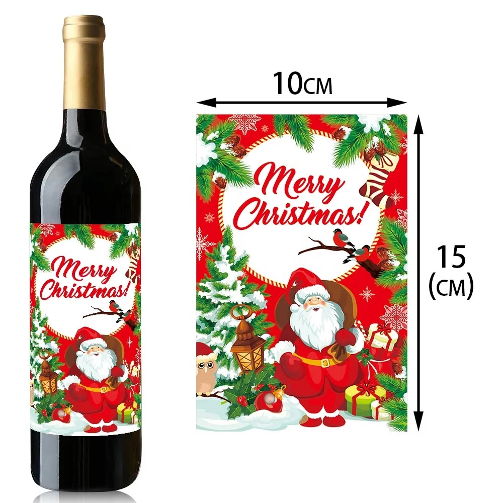 New Design Christmas Party Decorations Apothecary Bottle Stickers Santa Wine Bottle Labels Glassy Bottle Stickers