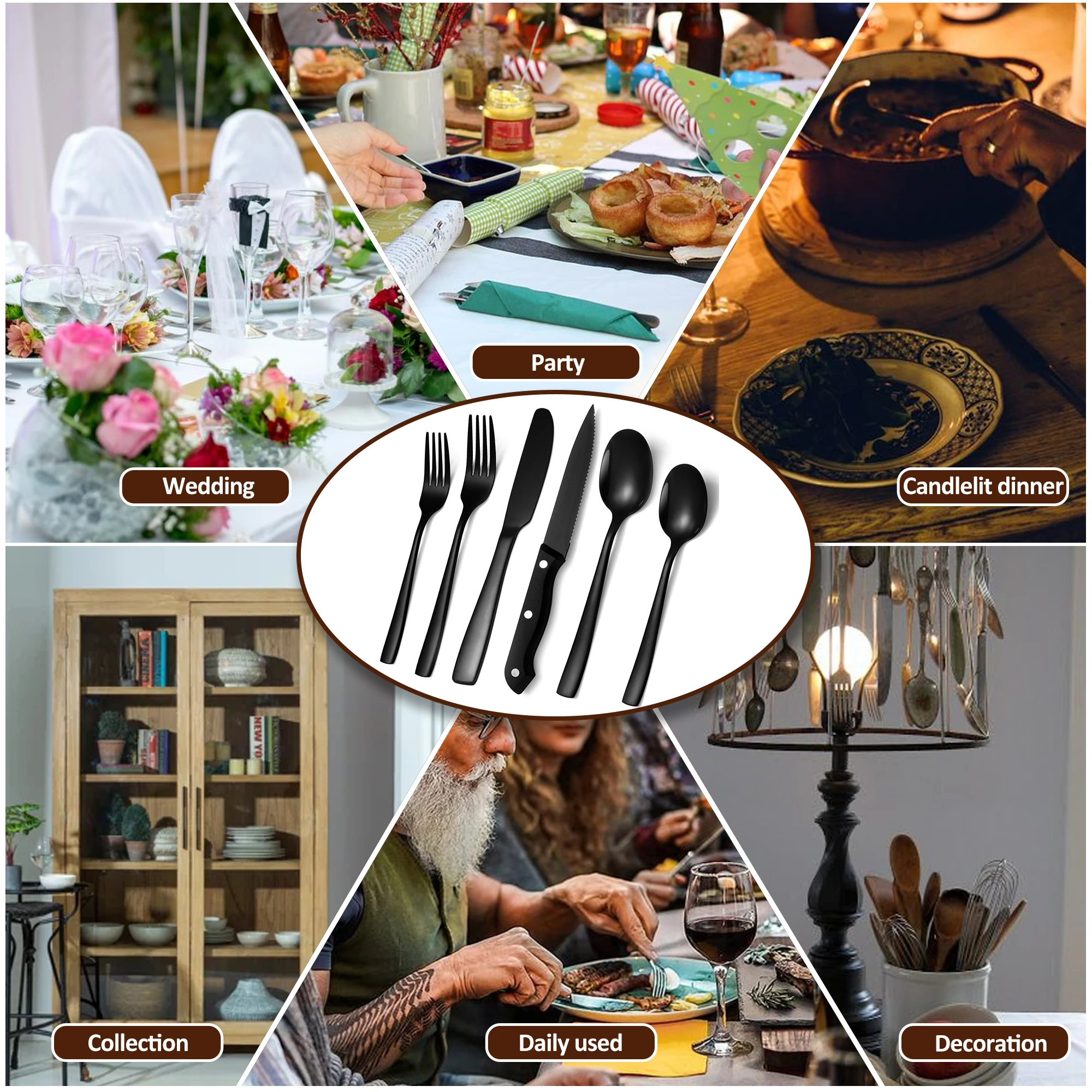 Amazing Hot Sell Silverware 36/48/72 Pieces Heavy Knife Spoon Fork Besteck Black Flatware Set Stainless Steel Cutlery Set
