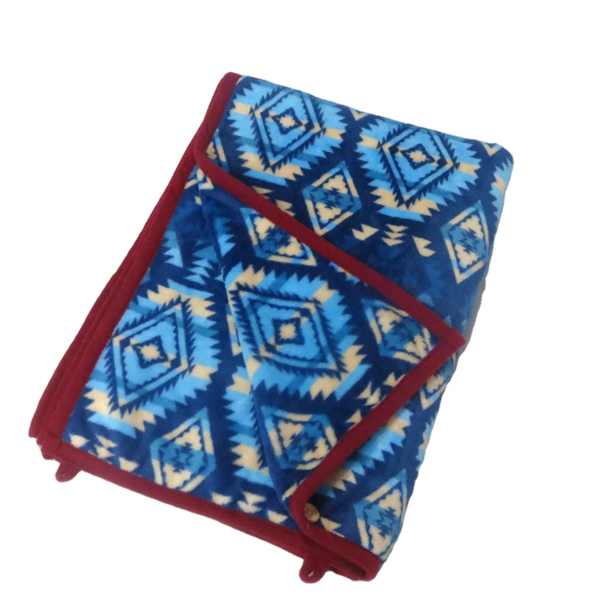 China Factory 100%polyester flannel fleece in rotary print 2 side pile royal  blue edge blanket