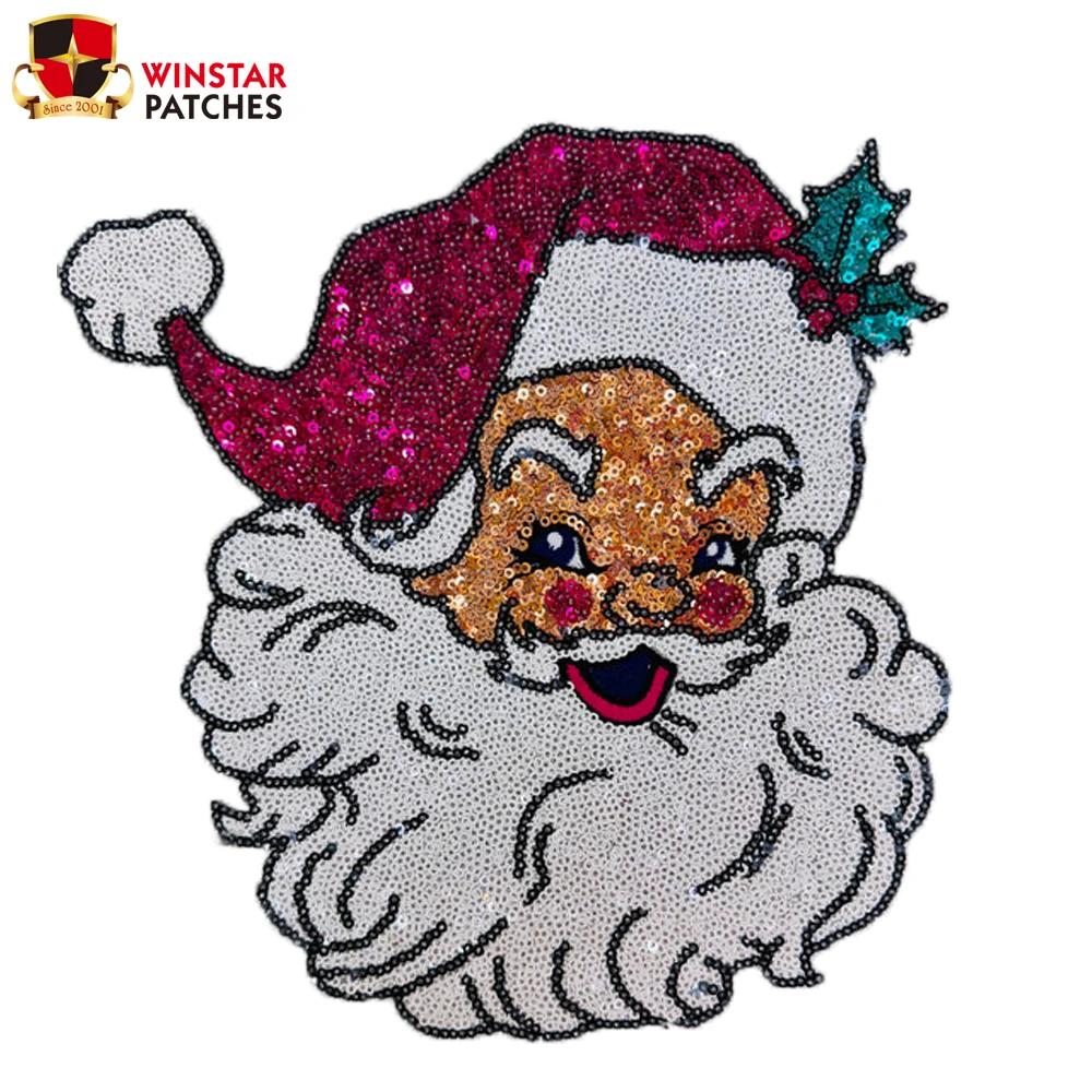 Holiday patch custom Wholesale christmas santa baby Large chenille sequin Embroidery Iron On Patches for Clothing Clothes