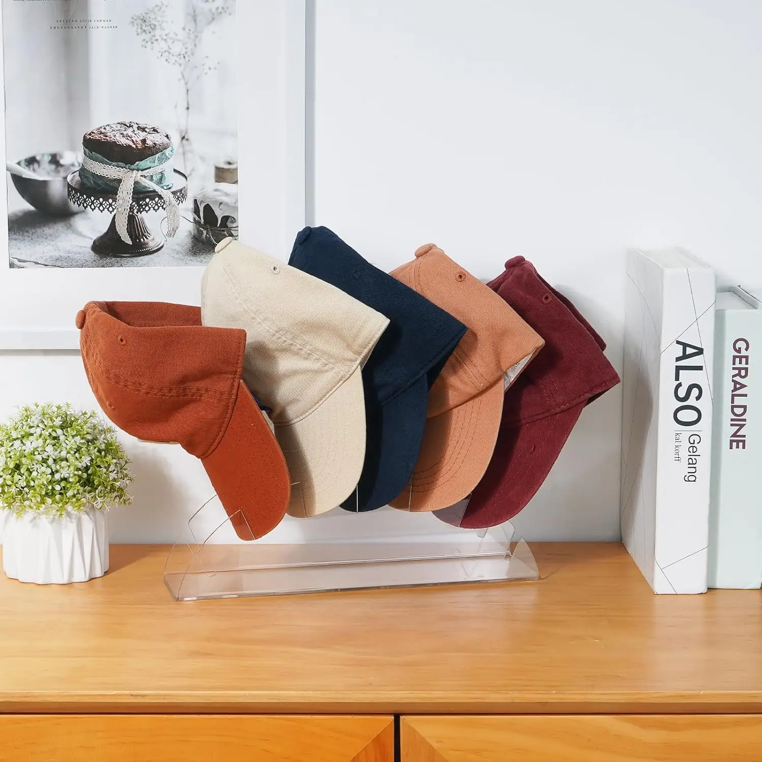 2pcs Acrylic Baseball Cap Hat Stand Arch-Shaped Desktop Drawer Organizers No Install Hat Racks 14 Baseball Caps Organizer