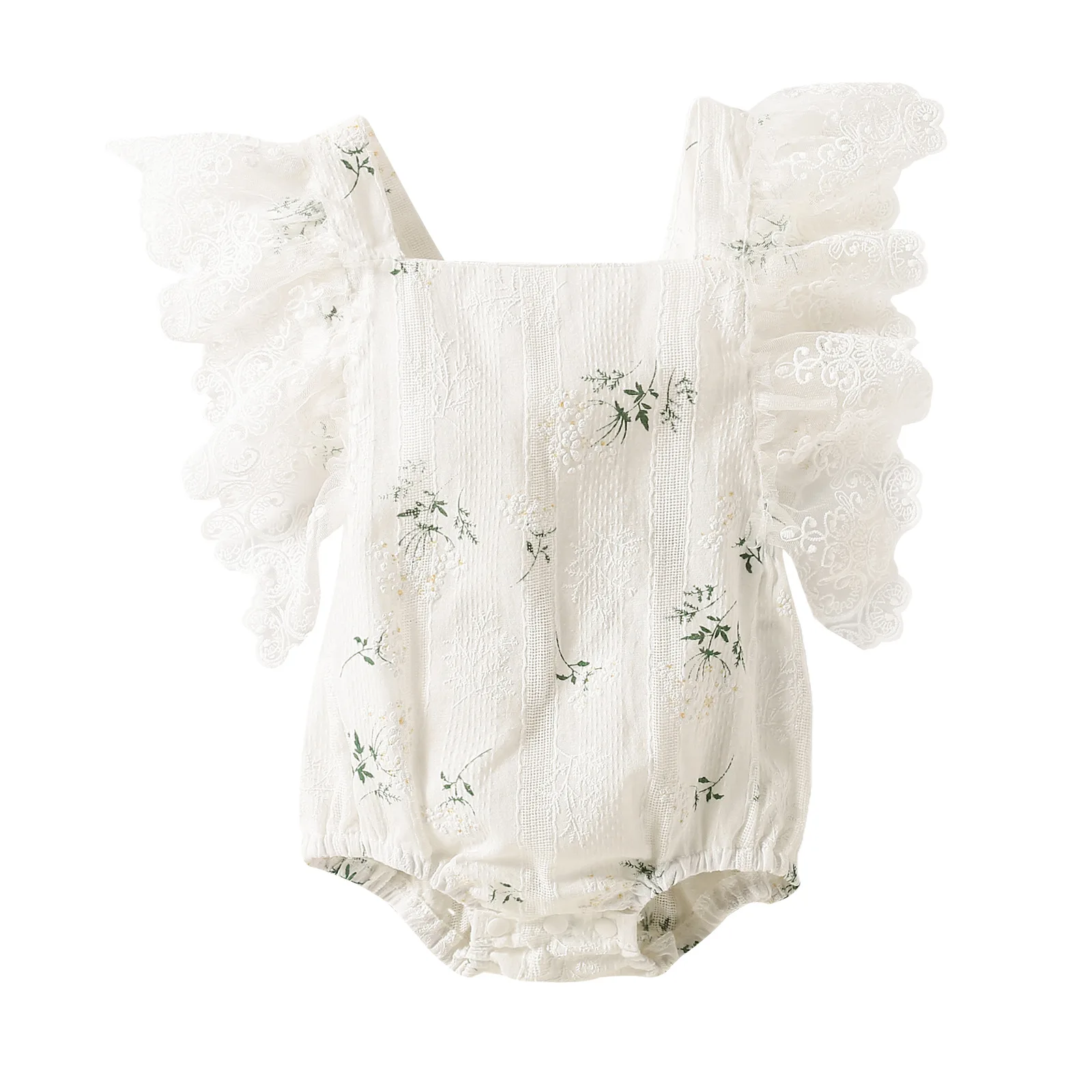 Luxury Printed Lace Trim Sleeveless Romper Baby Girl Clothes 3 To 6 Months Children Girls Summer Clothing