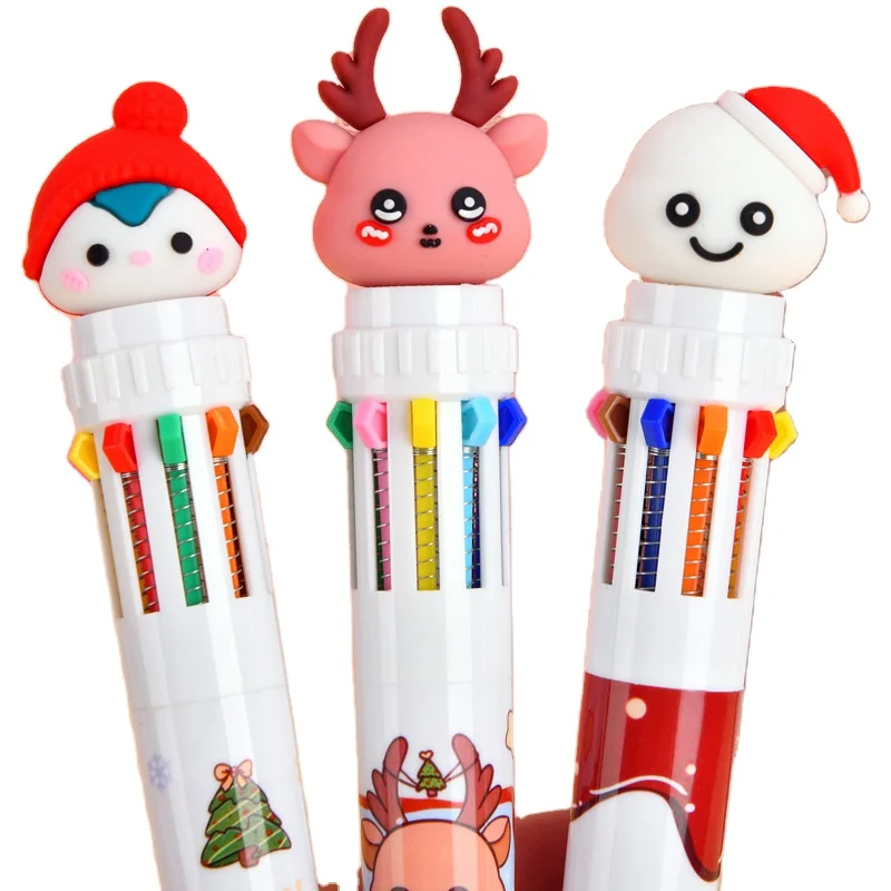 Original Christmas Cute Press Multi Color Pen Cute Ten Color Ballpoint Pen Cartoon Color Hand Account Pen