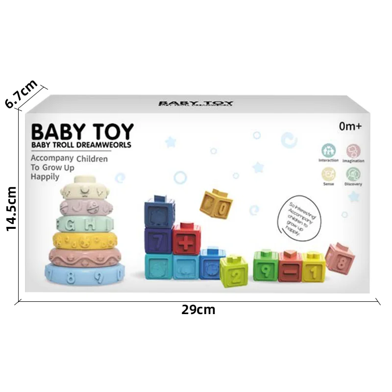 Soft Rubber Squeeze Cube Teether Toy Baby Teething Bite Play Stacking 3d Embossed Number Building Blocks