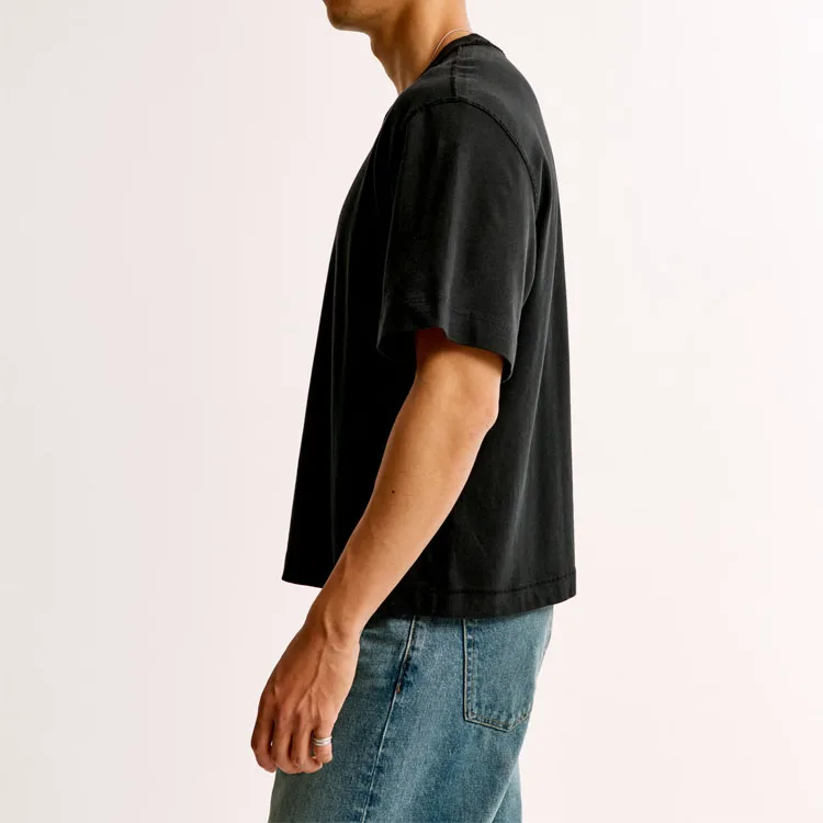 Heavyweight Men Premium Cotton Cropped T Shirts Custom Logo Boxy Fit Streetwear T Shirt