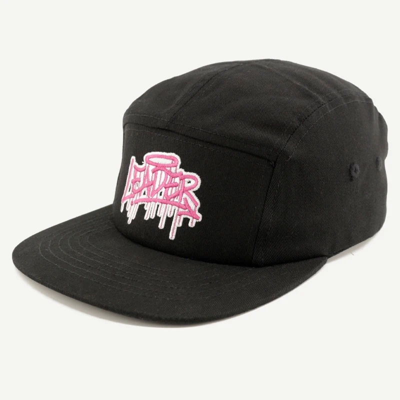 Custom outdoor hiking cotton embroidery logo flat brim hat 5 panel camp cap