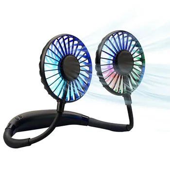 Portable Hands Free Neckband Sports Fan USB Rechargeable LED Light Lazy Hanging Neck Fan for Traveling