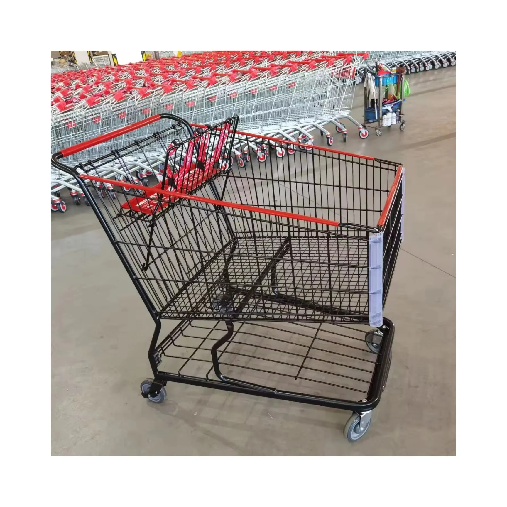 American Style mesh body metallic large capacity hypermarket equipment hand push shopping trolley