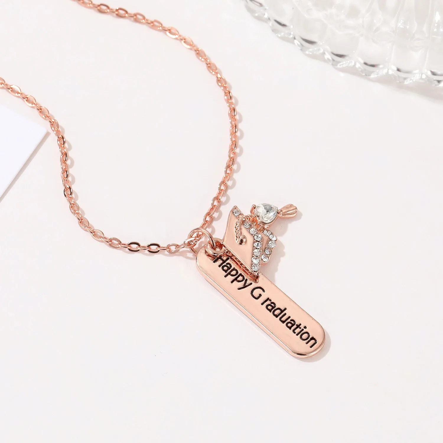 Graduation Certificate Bachelor Hat crystal necklace high quality Graduation Gift Jewelry Rose Gold Lock Bone Chain Friend Gift