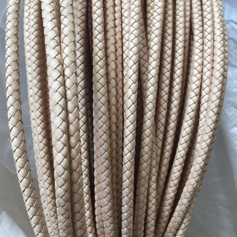 Custom High Quality Braided Genuine Cowhide Leather Cord Natural Color 3mm 4mm 6mm Round Leather Rope Cords for Jewelry Finding