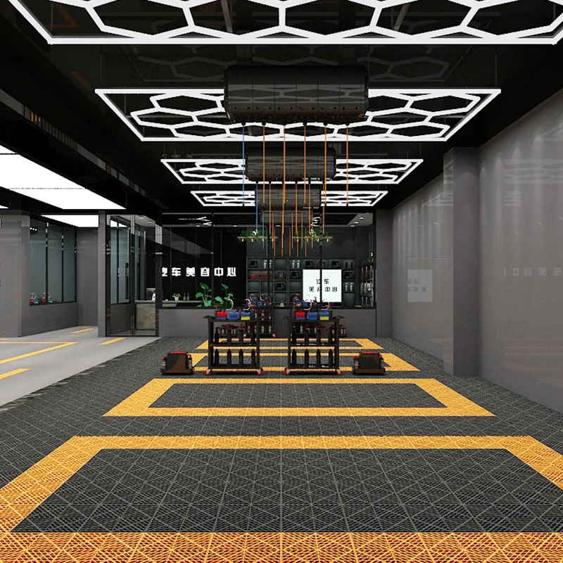 Hexagonal honeycomb automotive led working lights 220v linkable car showroom beauty station care workshop Garage Drop Lights