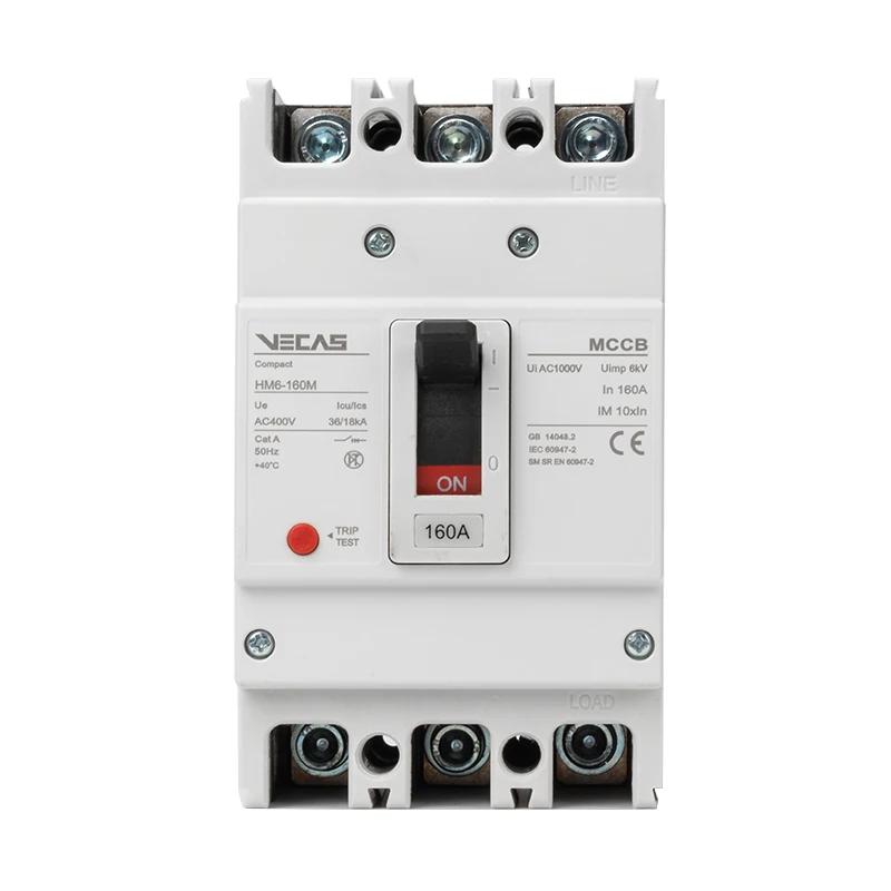 MCCB VECAS HM6 Series MCCB Moulded Case Circuit Breaker Flame Retardant Materials Support OEM 160 Amp 3 Pole 4 Pole CE/ISO9001