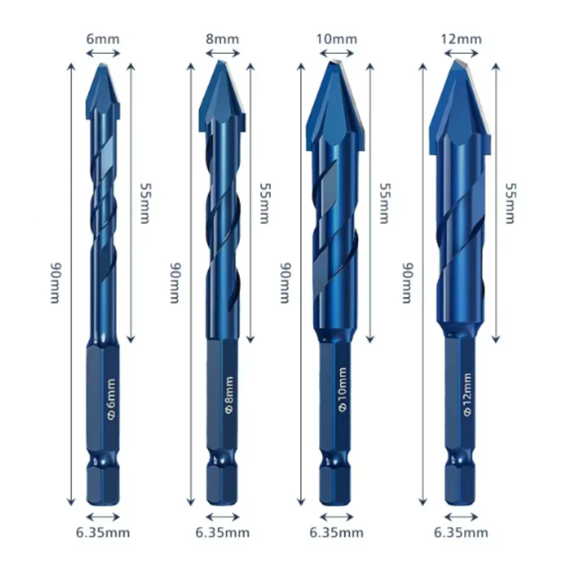6mm Hex Shank Twist Glass Bits Titanium Ceramic Drilling Drill Set 6mm-12mm Opening diameter