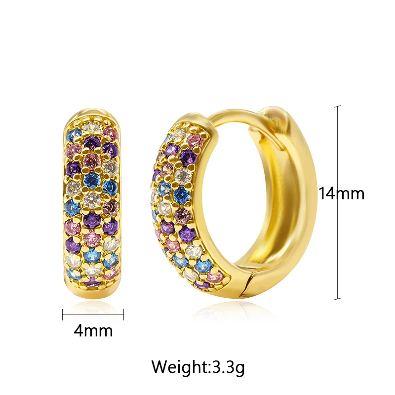 Wholesale Fashion Brass Jewelry Real Gold Plated Colored Gemstone Cubic Zirconia Hoop Huggie Earrings For Women