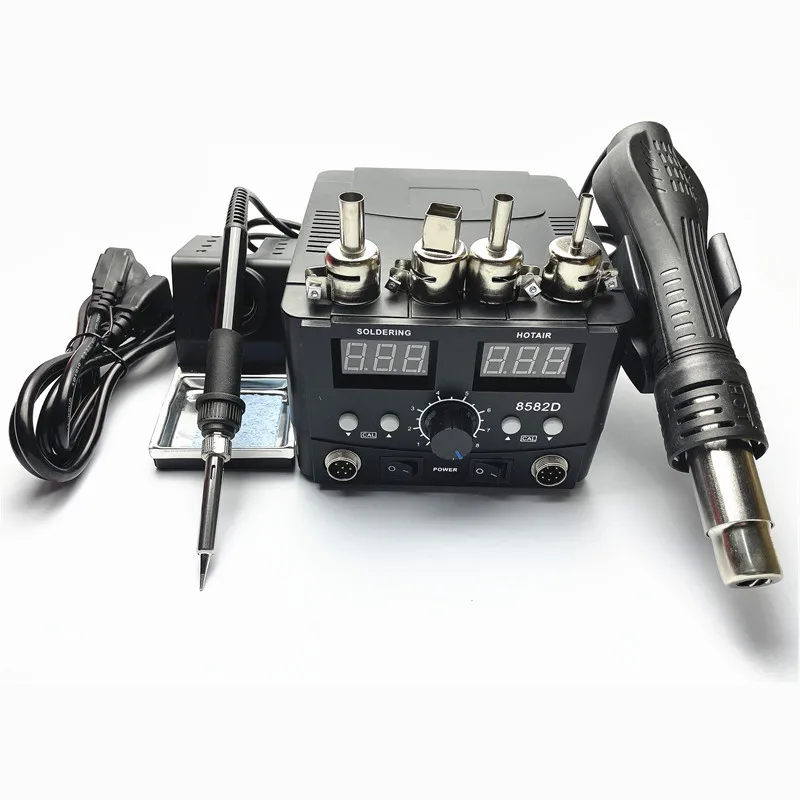 Благоприятная цена Высокое качество 60W 110/220V 2 в 1 мощный пистолет горячего воздуха паяльная станция 8582D сварочные