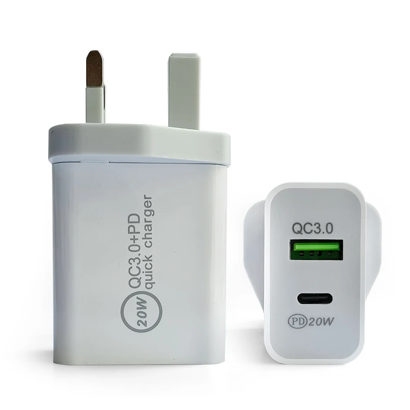 Hot selling EU US UK PD 20W USB C +QC 3.0 USB A Fast Charge wall charger For pd 20W charger cable