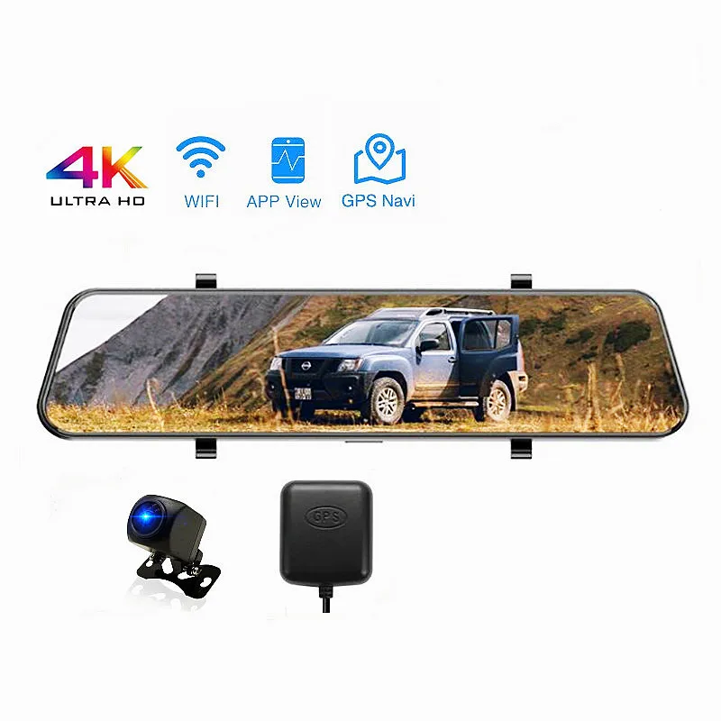 Автомобильный видеорегистратор SONY 12 дюймов двойной объектив сенсорный экран 4k с Wi-Fi GPS HD 1080P парковочный монитор автомобильный