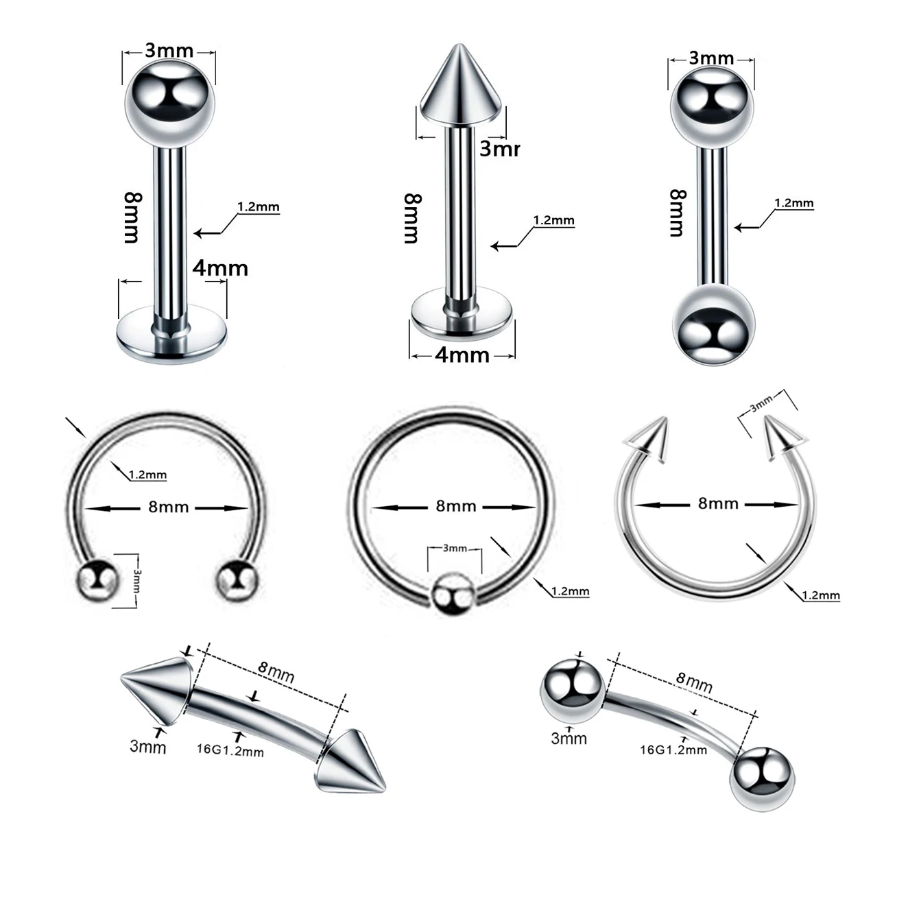 High polished stainless steel flat ends industrial barbell labret piercing tongue rings horseshoe shaped nose rings for women