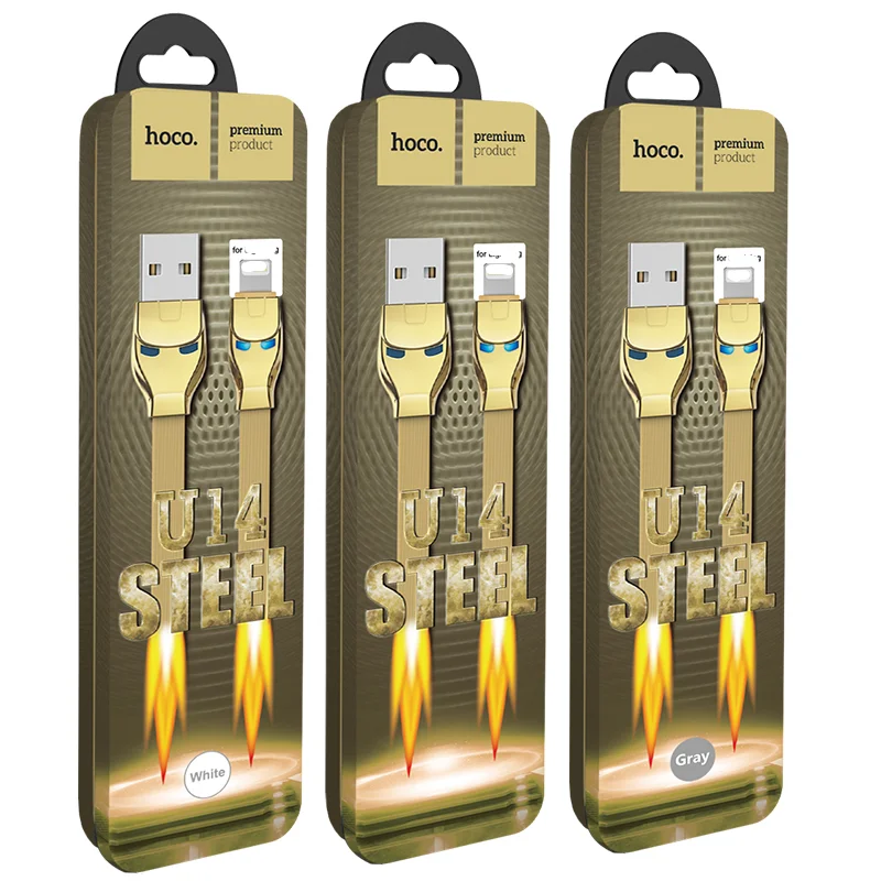 
HOCO Best Sellers U14 Steel Boy Girl Micro Type C Kabel with Led Light Charging Noodle-shaped USB Date Cables for iPhone 