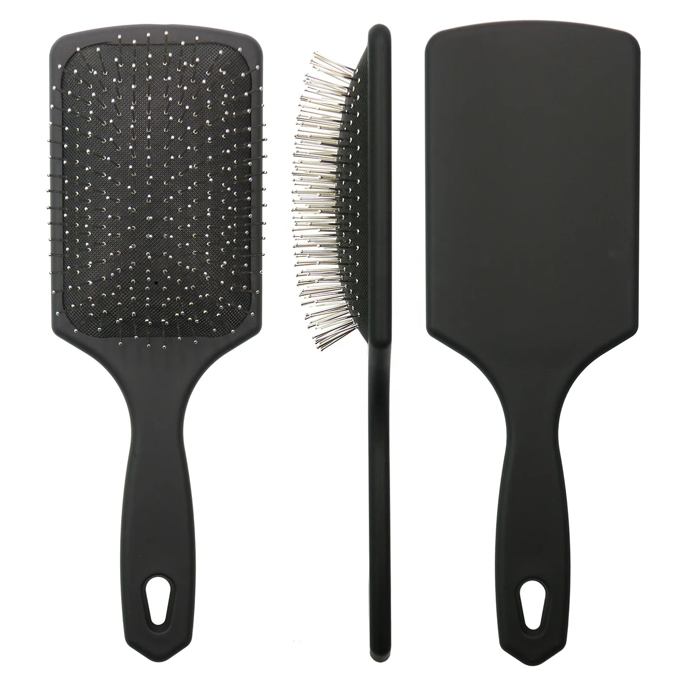 Private Logo Hot Selling Black Square Metal Pin Air Cushion Massage Paddle Hair Brush Rubber Coating Smoothing Detangle Brush