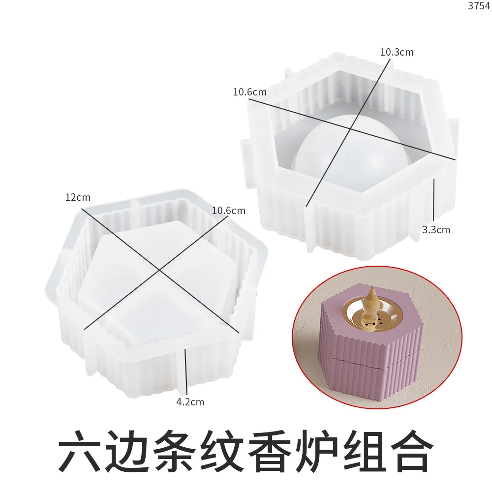 M4646 Hot Geometry Stripe Cement Aromatherapy Stove Mold Jar Silicone Mold