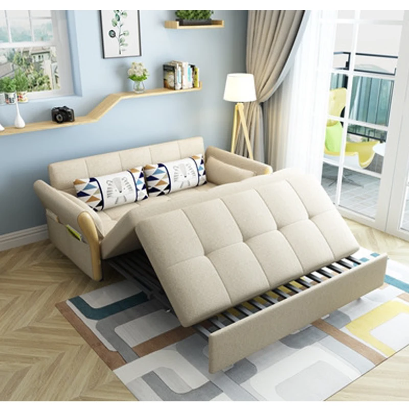 Портативный складной диван-кровать, рама из массива дерева, диван-трансформер, трехместный диван-кровать для гостиной
