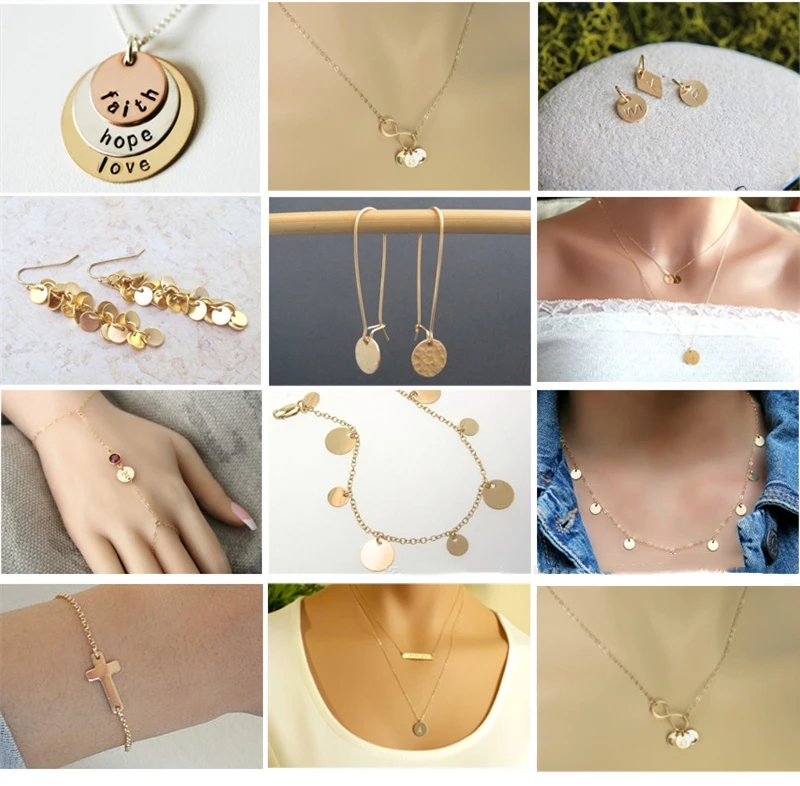 YM Jewelry 14K Gold Filled Coin Disc Stamping Pendants & Charms for Necklace Womens Girls Custom Engraved Logo Available