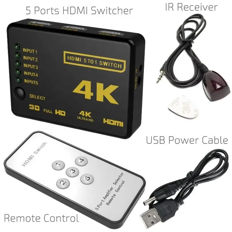 Высококачественный HDMI переключатель 5 в 1 с дистанционным управлением портов выход 4K видео сплиттер 5x1 - для PS