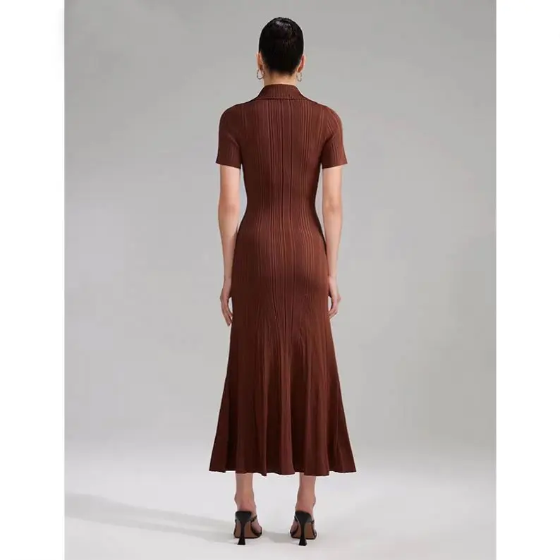 New Caramel Coffee Midriff Outfit Short Sleeve Knit Dress Elegant Dresses for Women Bettergirl 2024 Autumn Full Summer Natural