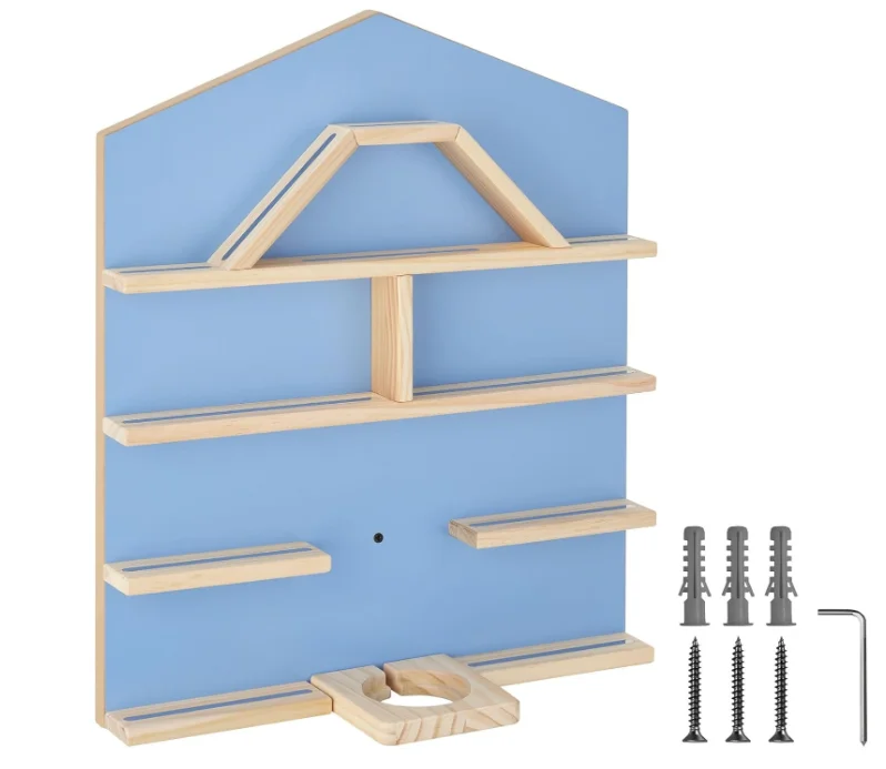 Magnetic Wood Tonies Shelves in House Design Rounded Corners - 50x15.5x60cm Storage Shelves for Kids Bedroom & Nursery