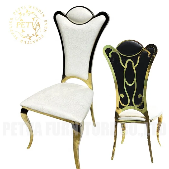 Wholesale gold steel white leather dining pedicure chair stainless steel for wedding