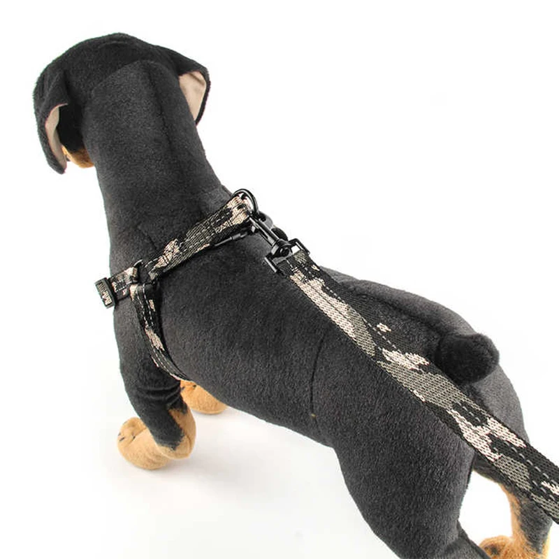 Nylon knit Black camouflage pattern durable stainless steel hook pet outlook safety dog leash harness collate three piece suit