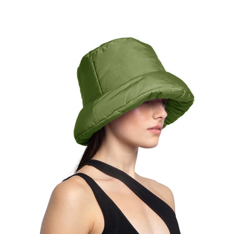 Winter Stylish Unisex Puffer Bucket Hat Thickened Warm Plain Down Filled Fisherman Hat Wholesale