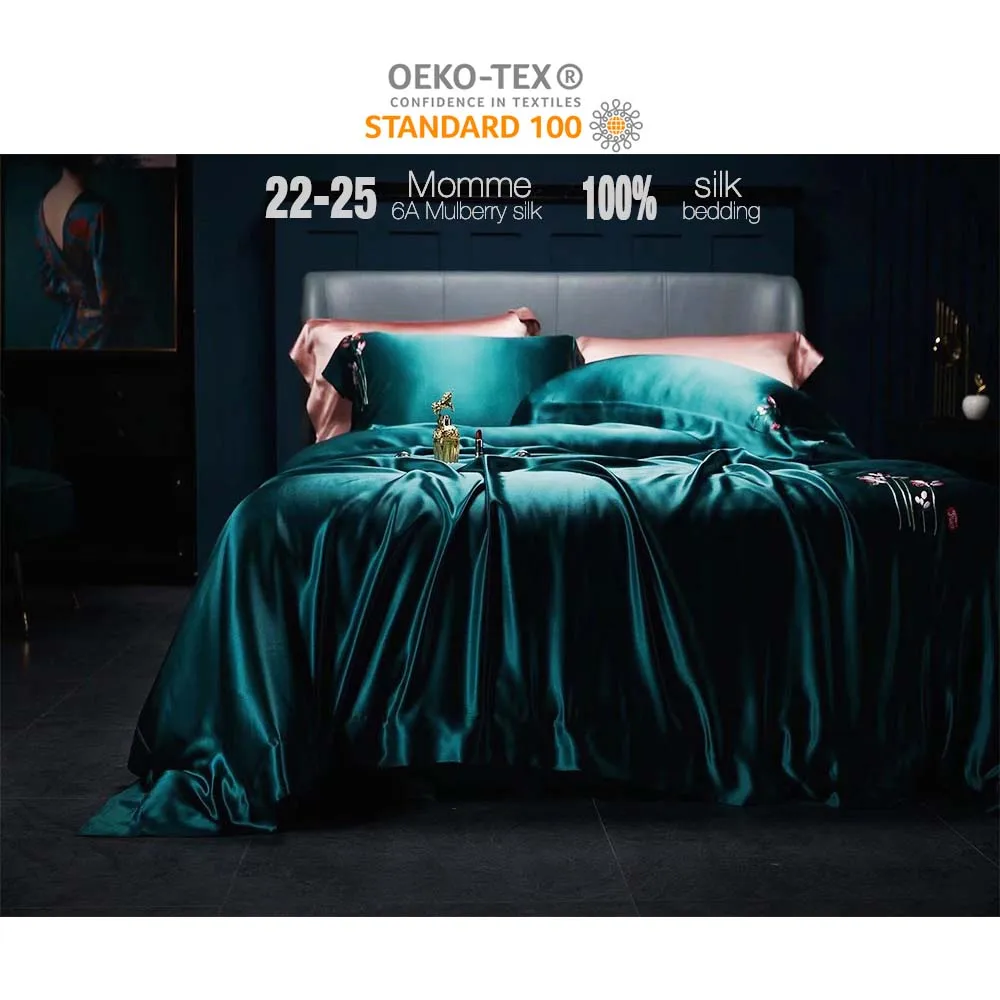 19MM/22MM/25MM 100% Pure Mulberry Luxury Silk Fitted Sheet Washable Silk Duvet Cover Cosmetic silk bedding set luxury
