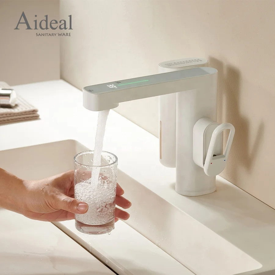 Aideal unique design deck-mount faucet and foam soap intelligent automatic soap and faucet all-in-one