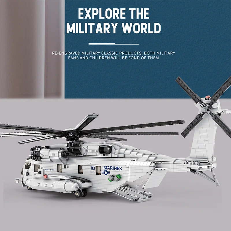 Военный супер жеребец масштаб CH-53E вертолетные Самолеты Модель DIY кирпич креативная серия блок головоломки игрушки подарки (2192 шт.)