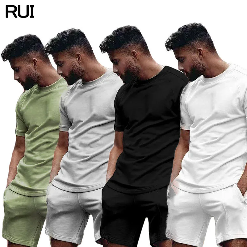 Wholesale 2024 New Fashion Custom Logo Summer Sportswear Shirt And Shorts Set For Men Cotton Running Custom Men Short Set