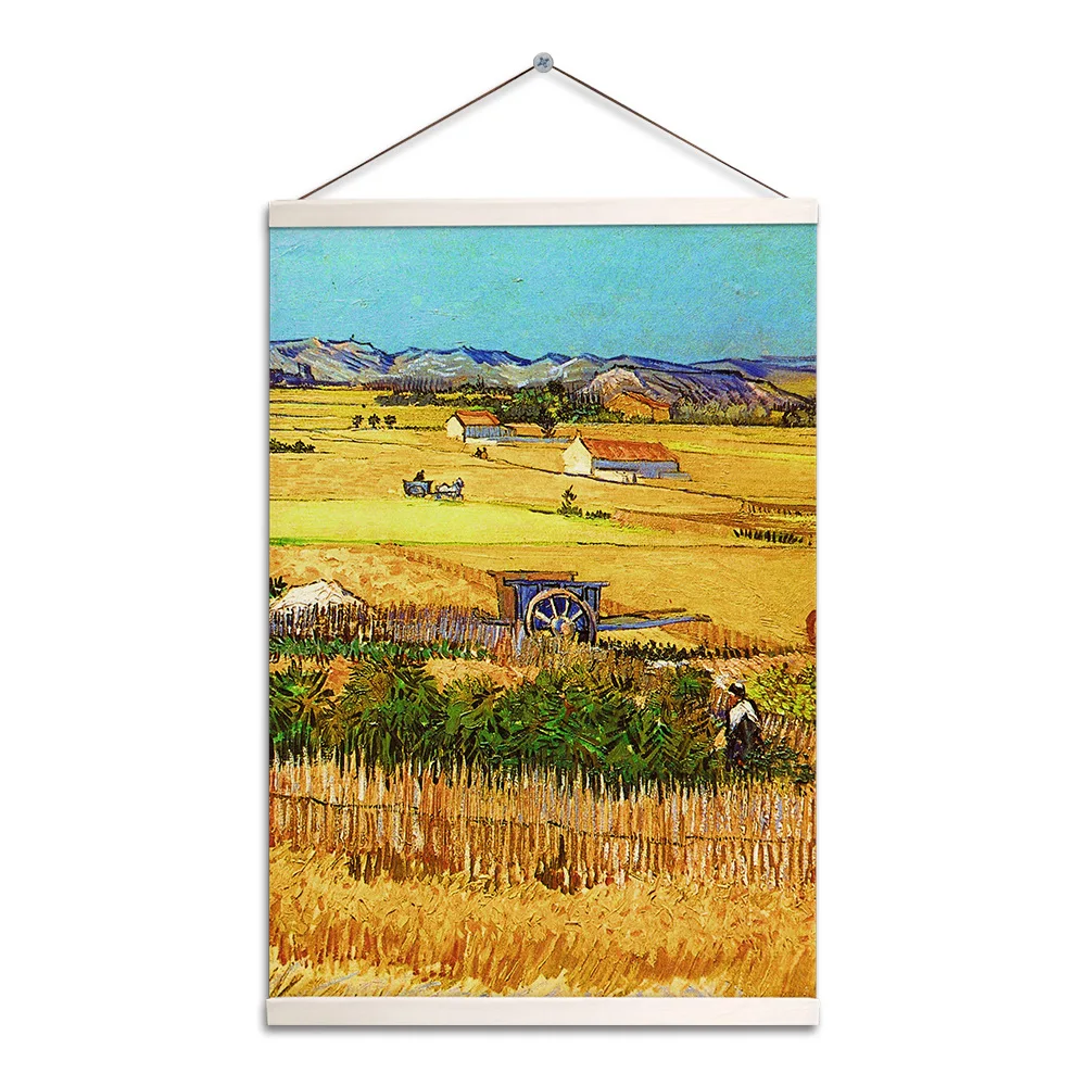 Van Gogh decorative painting living room background wall decoration mural solid wood scroll painting