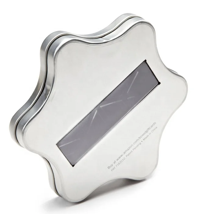 Happy holidays design snowflake Tin Gift card holder metal  box with flocked tray and window