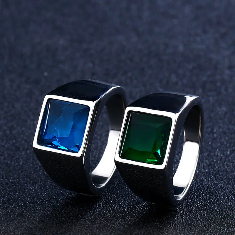Ss8-587r Steel Soldier Square Fashion Design Blue And Green Stone Luxury Geometric Stone Ring Natural Stone Ring