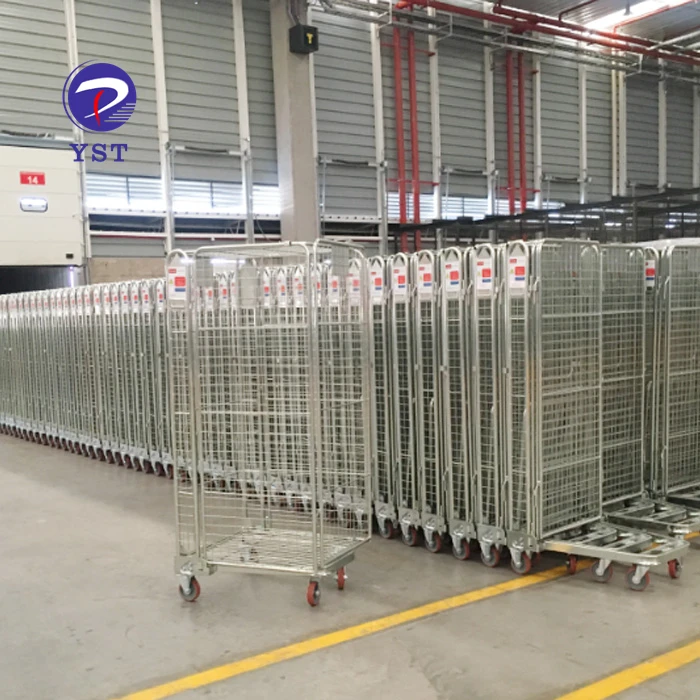 Warehouse foldable nesting metal wire mesh collapsible steel roll pallet container