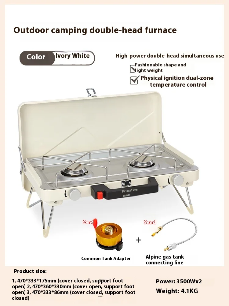 Portable Outdoor Cassette Stove Metallic Field Cooker with Hot Pot Gas Stove for Camping Manual Application Butane Fuel