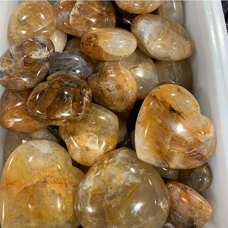 wholesale high quality natural crystal gemstone golden healer quartz heart